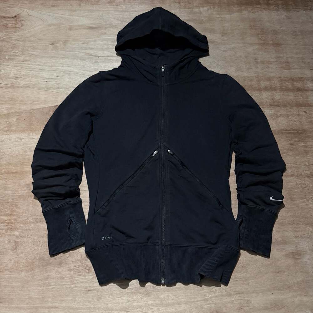 Nike Dri-FIT Black Full Zip Hoodie Medium Thumbhole Zip Pocket Athletic